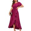 European and American women's clothing new high-waisted split ruffle edge dress cocktail party elegant shiny dress
