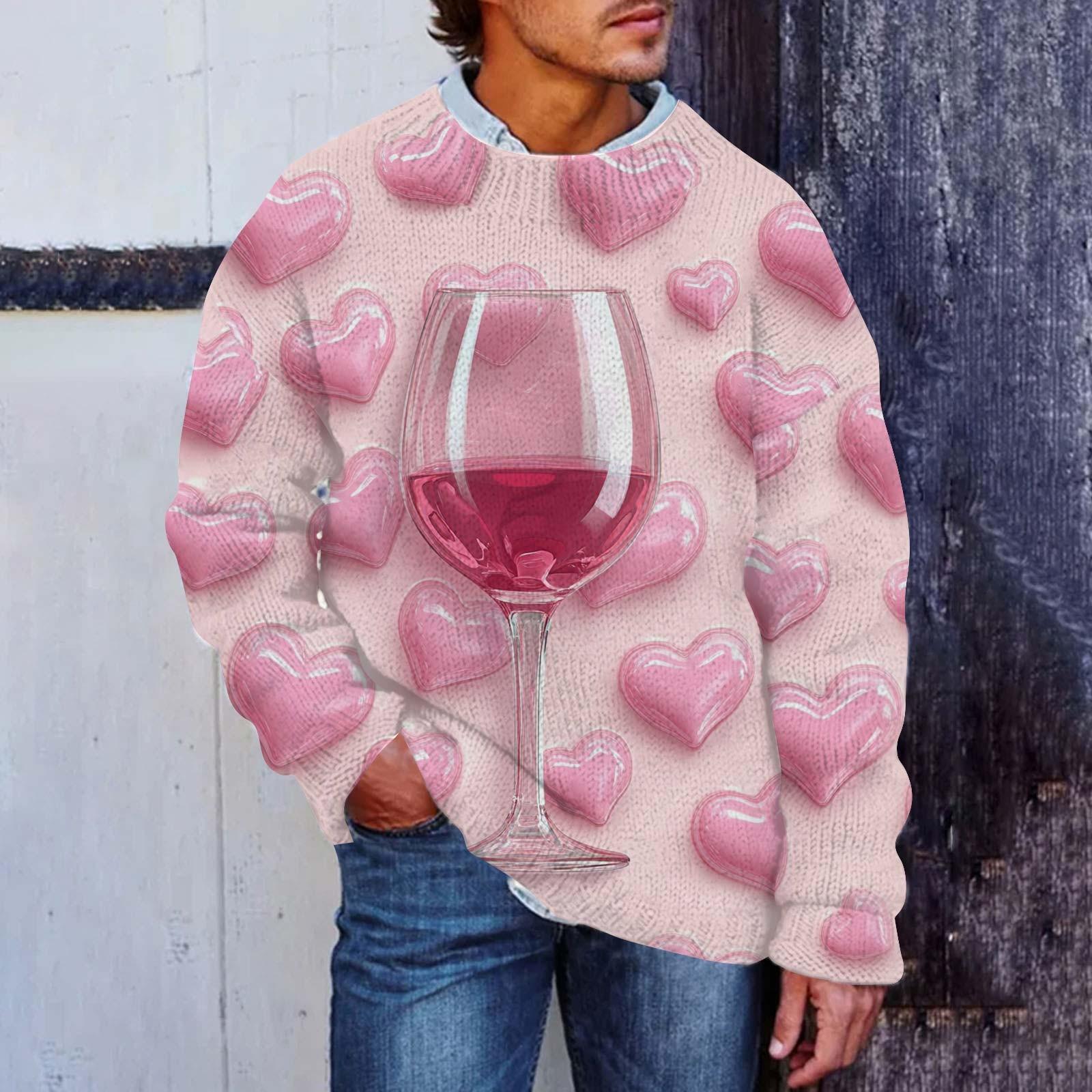 

Чоловічий штучний светр із принтом до Дня Святого Валентина, світшот із круглим вирізом, вільний топ з довгими рукавами XL кавун червоний колір