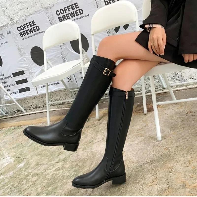 Fashion Black Elegant with Low Heels Shoes for Woman Long Brown Women's Boots Winter Knee High Shaft Stylish Lastest Price Goth