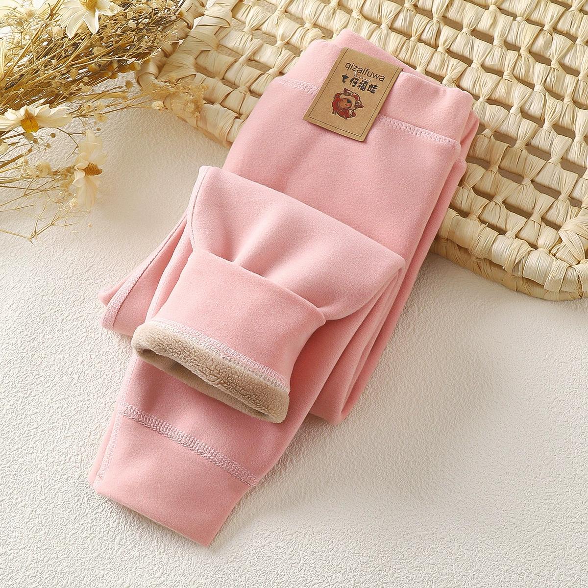 

Зимние детские флисовые теплые брюки-подкладки для мальчиков и девочек, утолщенные бархатные леггинсы, детские базовые брюки, утолщенные брюки 90 розовый