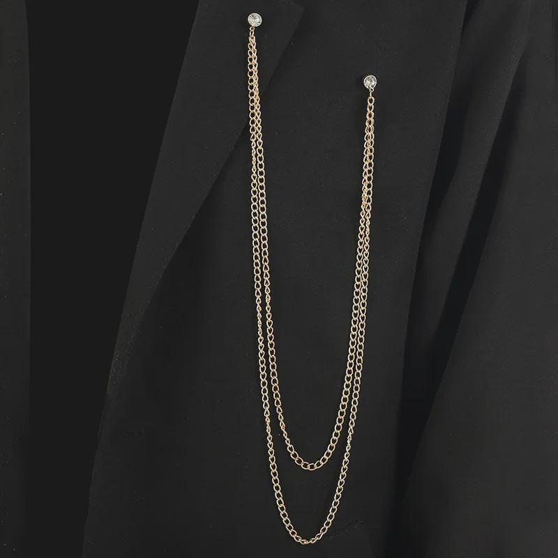 Men's Trendy Long Chain Suit Brooch - European & American Style Pin with Unique, High-End Design