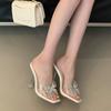 Fashion Square-Toed High Heels For Women, French Roman Sandals, Fashionable Transparent High-Heeled Slippers For Spring/Summer 2025