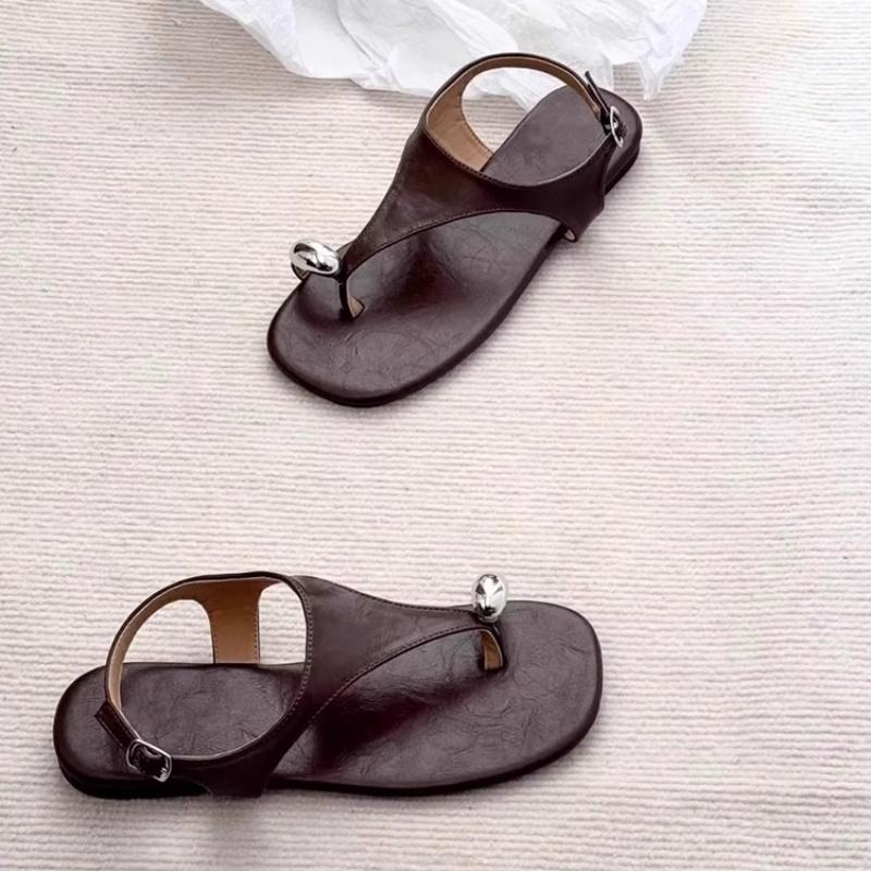 Fashion Real Leather Shoes Woman Flat Sandals Flip Flops Platform Summer Heels  Open Toe Genuine Without Retro Corrective 2025 Girls