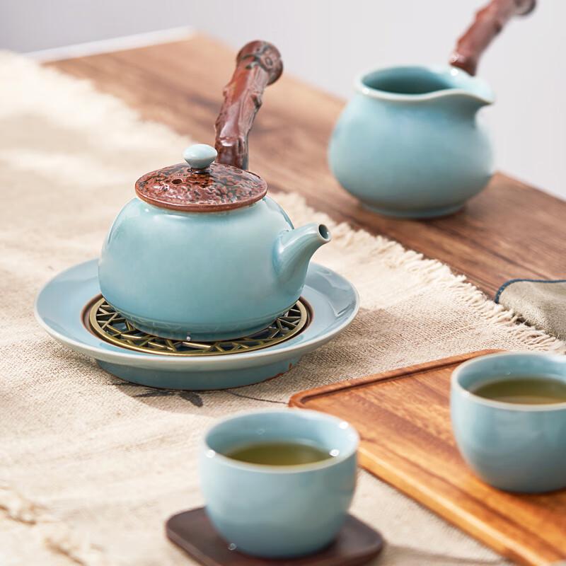 Bafangli Plum Green Celadon Side-Handle Tea Set