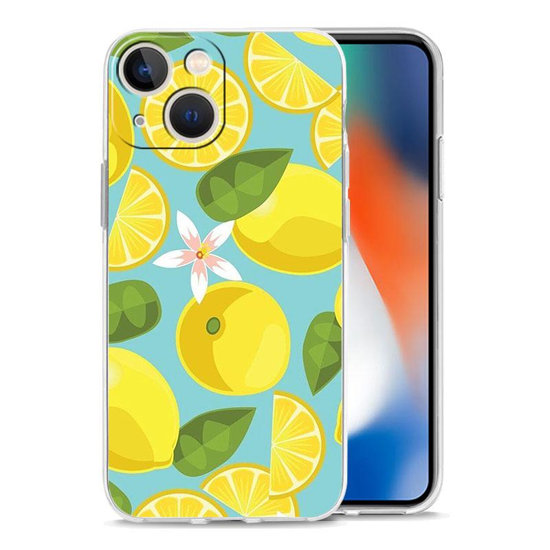 Mediterranean Lemon Luxury Transparent Soft Phone Case For iPhone 14 13 12 11 Pro Max XS X XR SE 7 8 Plus Shockproof Clear Cover