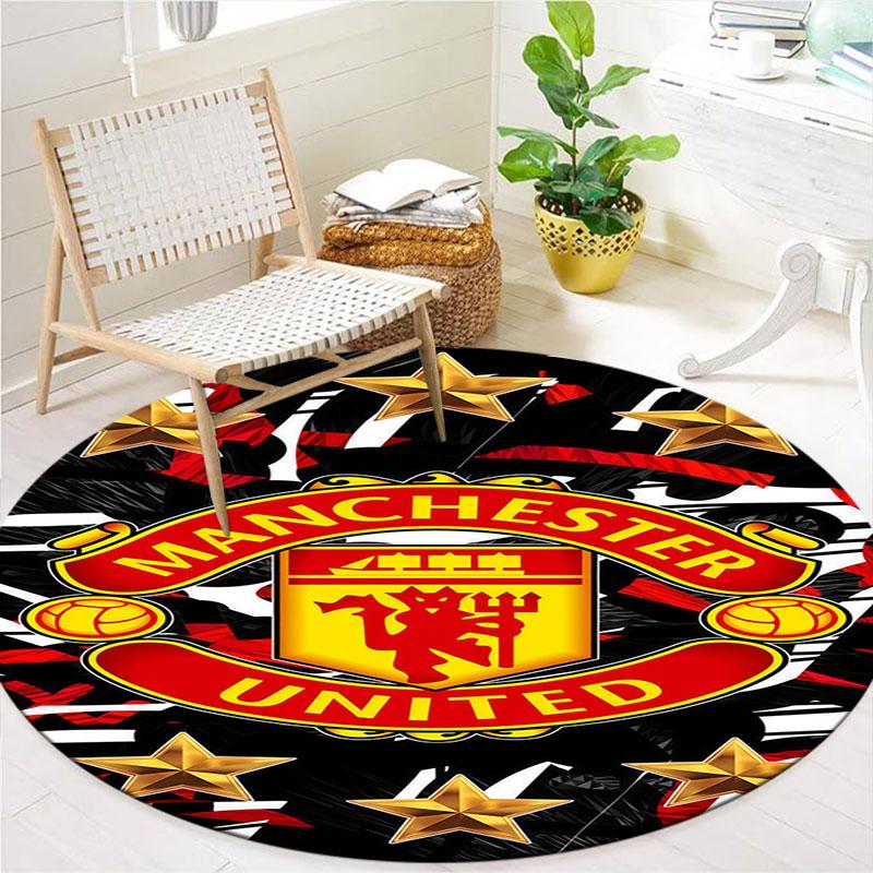 Manchester United F Round Area Rug,Carpet Rug for Living Room Bedroom Sofa Playroom Decor,Non-slip Floor Mat