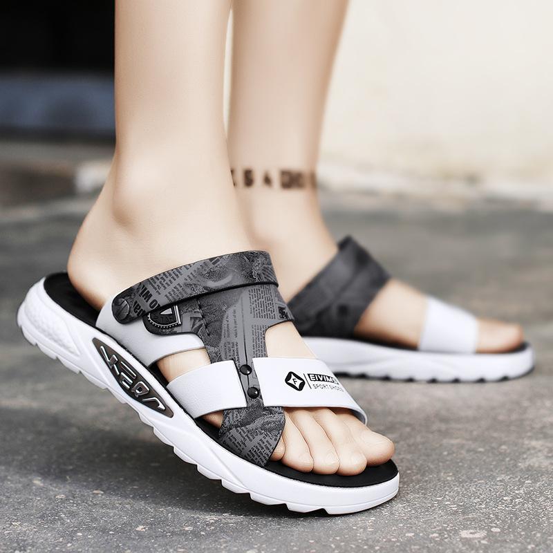 

Мужские сандалии, новая летняя обувь, дезодорирующие, дышащие и нескользящие, для улицы, для вождения, две носки, дорожные пляжные туфли 45 серый