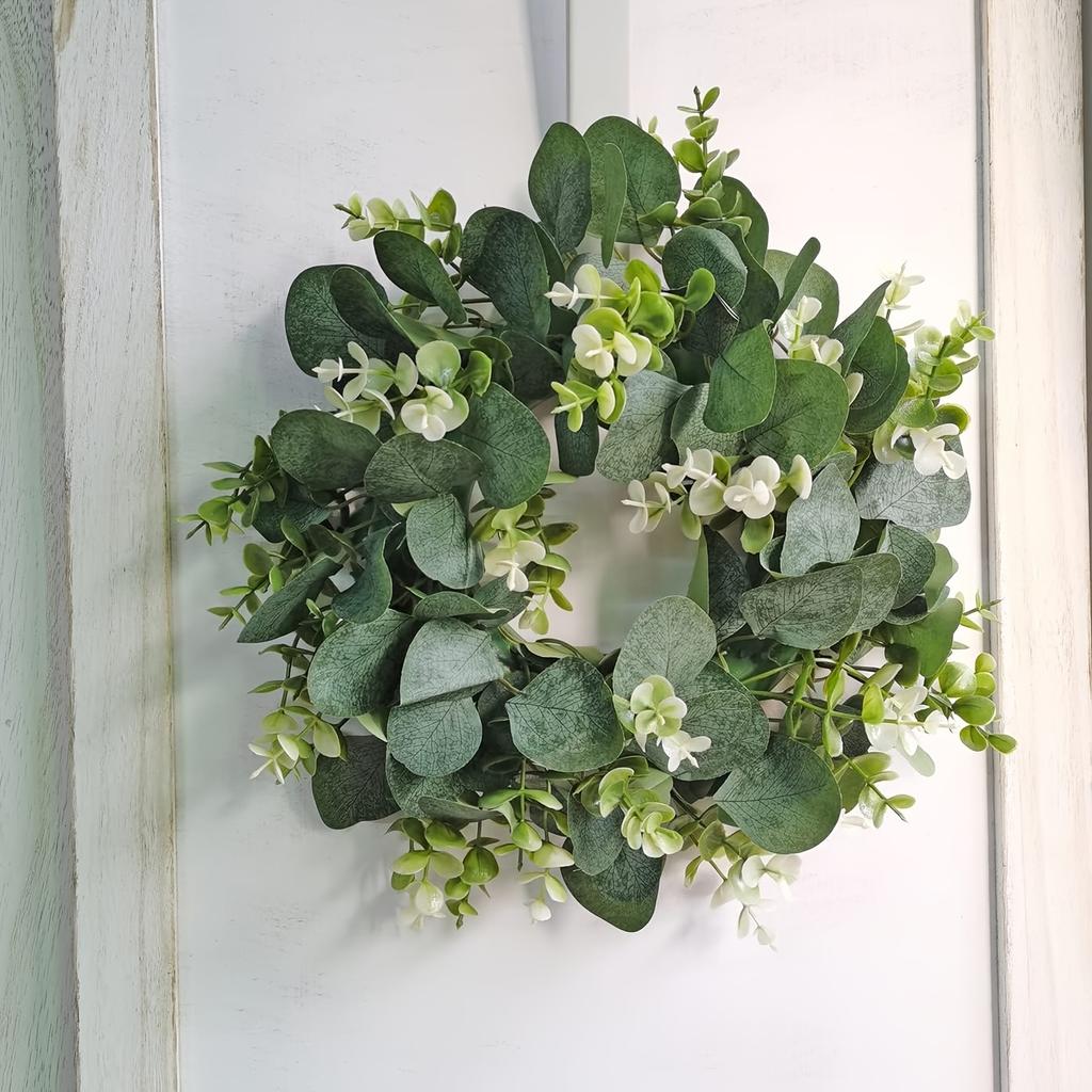 2 Stück Mini Grüner Dekorativer Eukalyptusblätter-Kranz - Wand- & Fensterdekoration für Hochzeit & Party