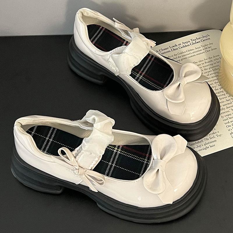 

Черные японские jk туфли на платформе с круглым носком из маленькой кожи женские весна-осень 2025 новые на толстом каблуке с открытым вырезом французские Мэри Джейн одинарные туфли 40 бежевый