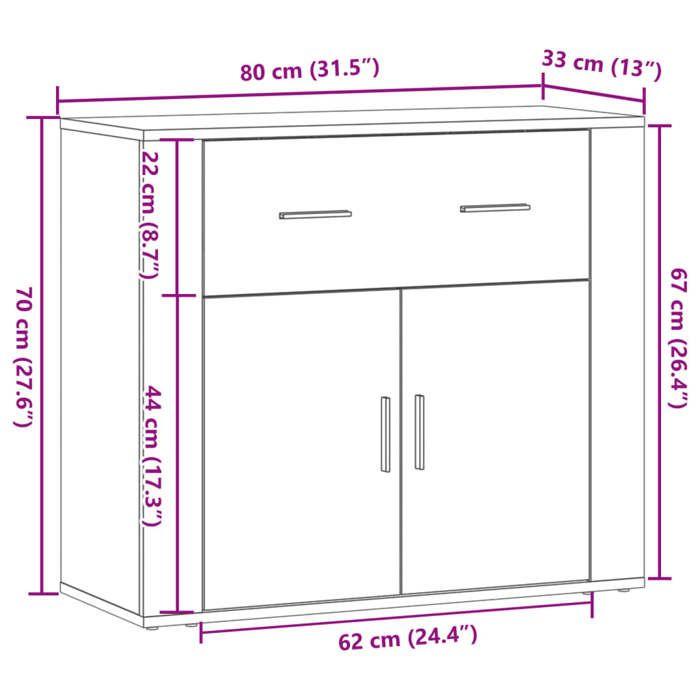 VidaXL Buffet Artisanal Oak 80x33x70 Cm Engineered Wood, Furniture, Storage Furniture, Cabinet, Cupboard, Side Furniture, 857076