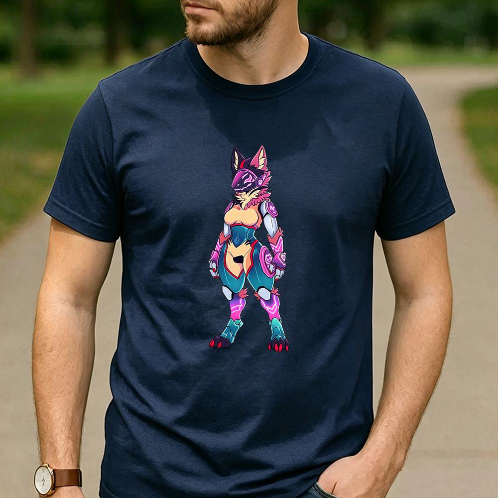 Unisex Mecha Protogen Furry Fursona Full Body Graphic T Shirt Unisex Cotton Neon Tech Mechanical Anthro Gamer Fan Tee