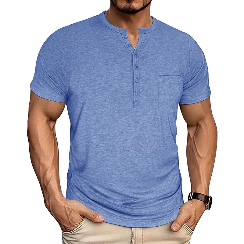 

Men s Solid Color Henley Collar T-Shirt Short Sleeve Button Casual Tops Comfortable Basic Tees Men Summer Tshirt L