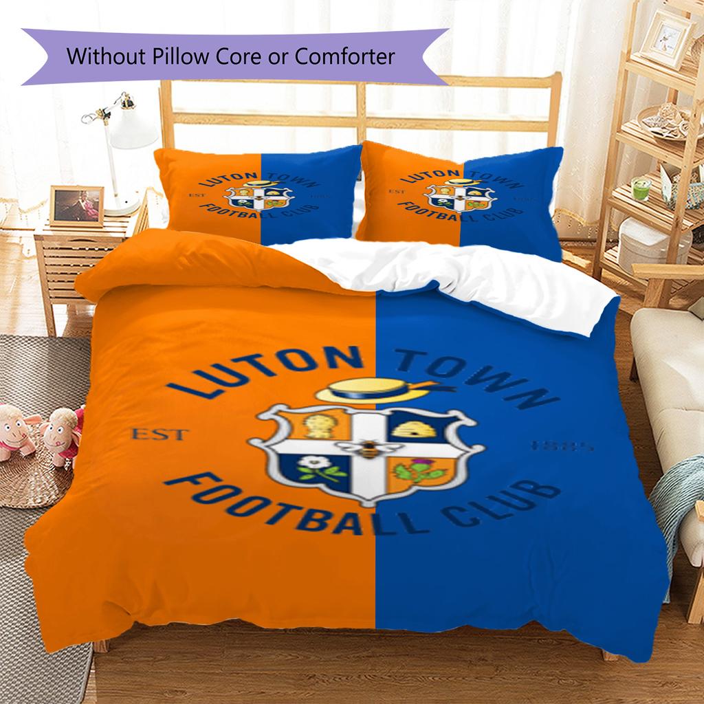 Luton Town FC Muster Bettwäsche-Set Bettbezug Kissenbezug Heimdeko Geschenk (1 Bettbezug + 2 Kissenbezüge, ohne Füllung)
