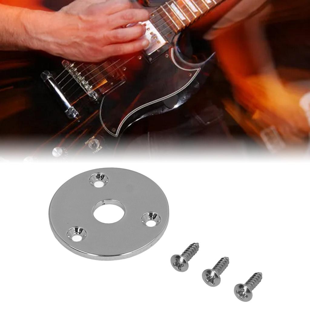 Guitar Socket Plate Round Metal Input Output Cover Replacement Hardware for Bass with Mounting Screws