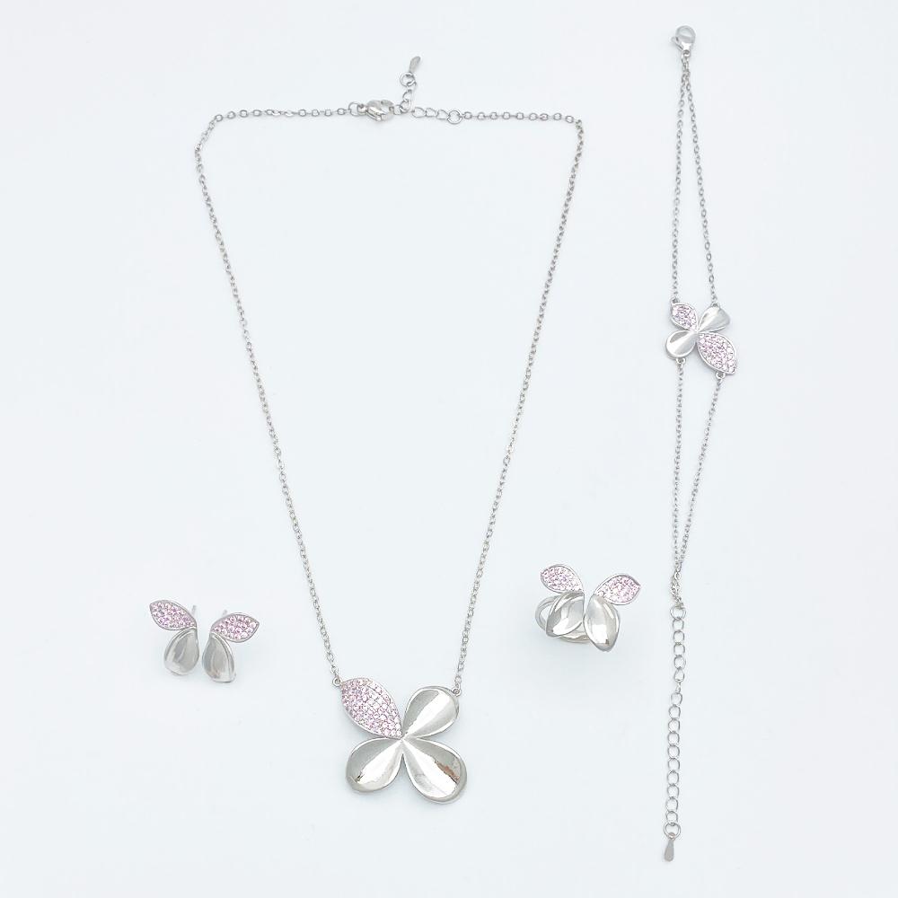 Flora Romantic Sparkling Four Leaf Clover Zircon Set Copper Women's Jewelry Anniversary Dating Earrings Necklace Ring Bracelet