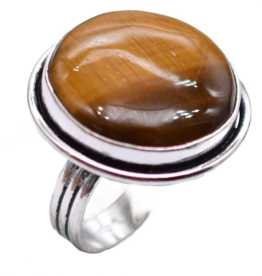 Tiger Eye Natural Gemstone Antique Silver Plated Ring US Size-6.5 R 5191