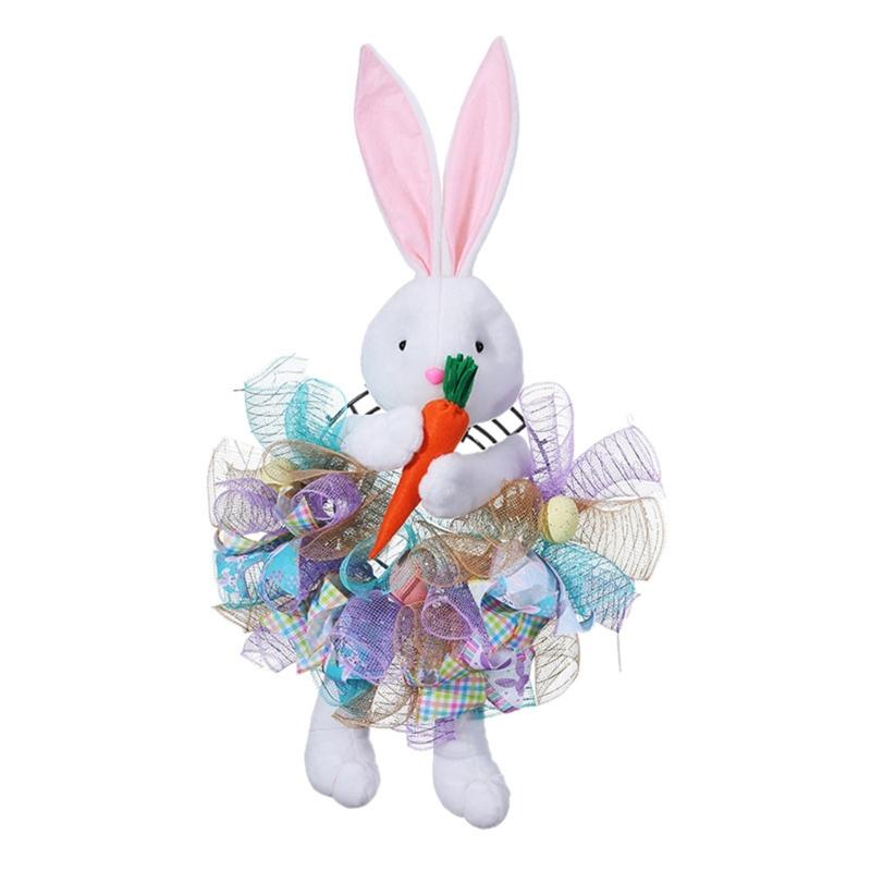 Easter Celebration Flower Wreath Soft and Reusable Wreath Easter Rabbit Door Decoration for Easter Parties Gatherings