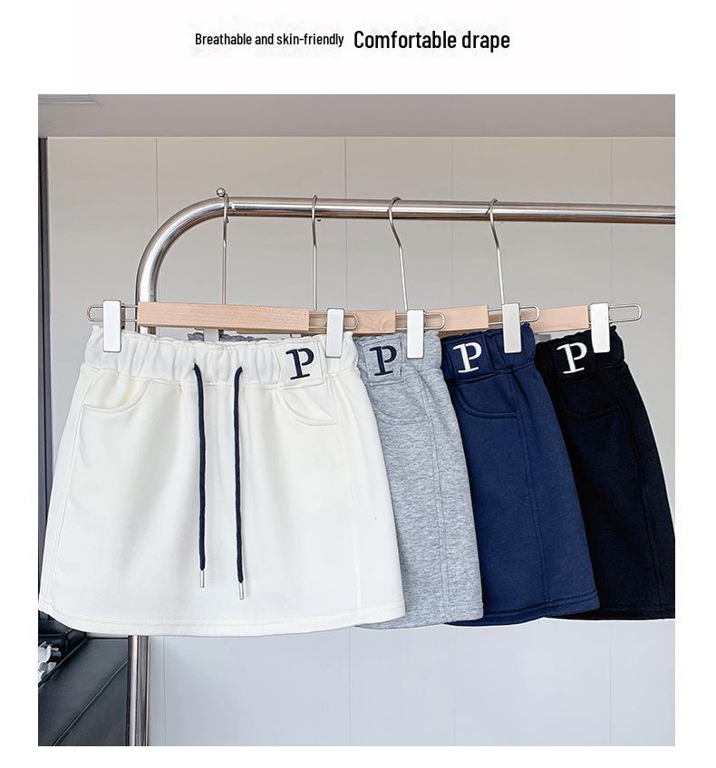 Women's Gray High-Waist A-Line Sports Skirt with Attached Shorts - Spring to Autumn Wear