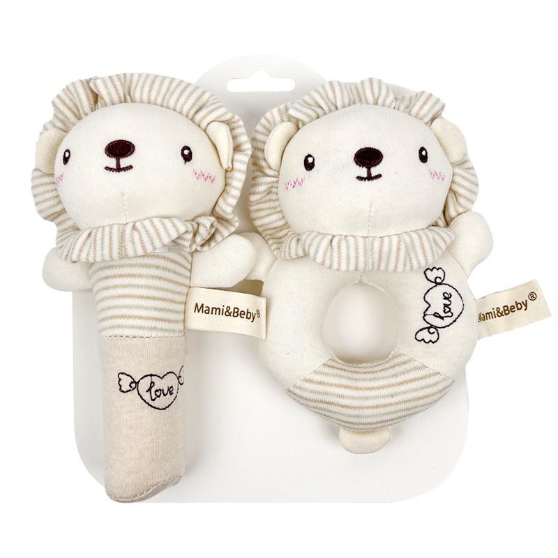 Mamibeby Organic Cotton Baby Toy Set: Cute Animal Hand Rattle & Squeaky Stick
