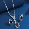 Premium Simple Water Drop Earrings Necklace Set Women's Shiny Stud Earrings Bridal Banquet Collarbone Chain Jewelry