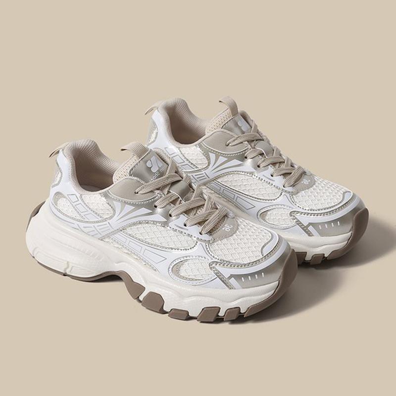 Casual Comfortable Genuine Leather Women Sneakers Thick Sole Tenis Sneakers Sports Chunky Heels Lace Up Running Trainer 35-40