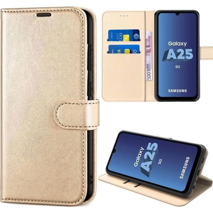 Coque de protection - booling - samsung galaxy a25 5g - effet cuir doré - antichoc - poche à cartes