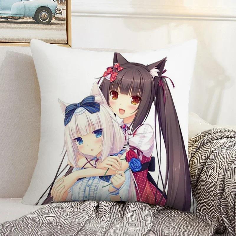 Nekopara 50x50 Cushion Cover 45 × 45 Decorative Pillowcase for Pillow Home Decor Car Decoration Pillowcases Bed Cushions Kawaii