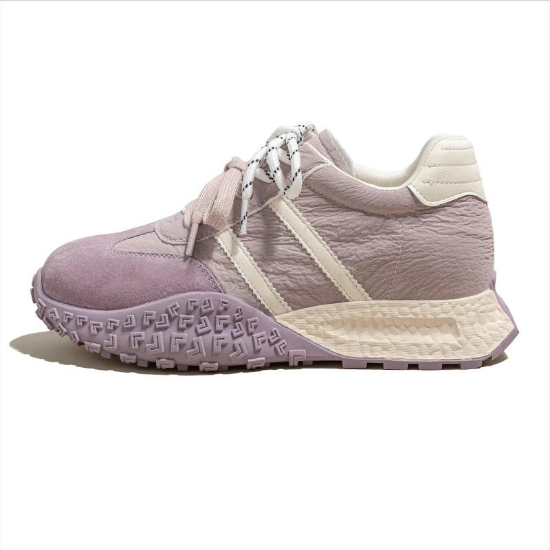 [Ruoji] Color Matching Thick-soled Inner Height-increasing Forrest Gump Shoes Women's Spring 2025 Lace-up Round Head German Training Shoes Casual Shoe