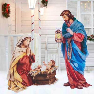 Yousheng 1 Set Nativity Scene Garden Stakes Christmas Outdoor Santa Baby Jesus Decorations Holy Family Yard Art Stakes with Lights for Front Yard Lawn