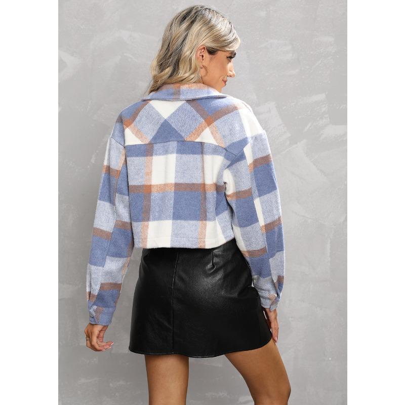 YYFS Women's Fashion Casual Plaid Print Autumn Winter Long Sleeve POLO Neck Jackets & Coats