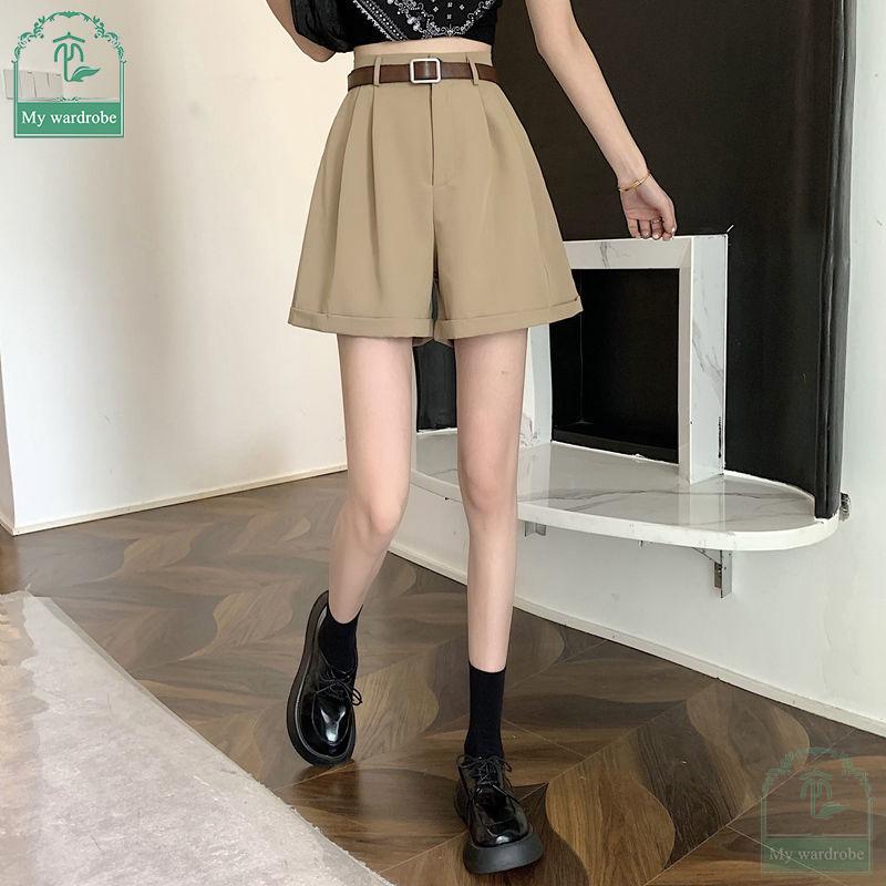 Women's Loose High-waisted Wide-leg Pants Thin Suit Shorts Summertime Korean Version Rolled-up Casual Shorts