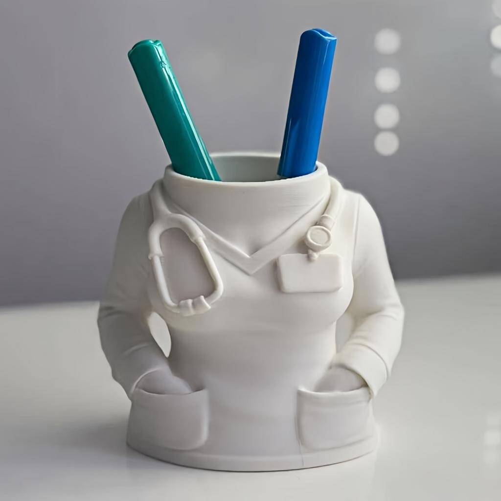 Nurse Shaped Pen Holder, White Coat Shaped Desktop Decoration, Stationery Storage Box