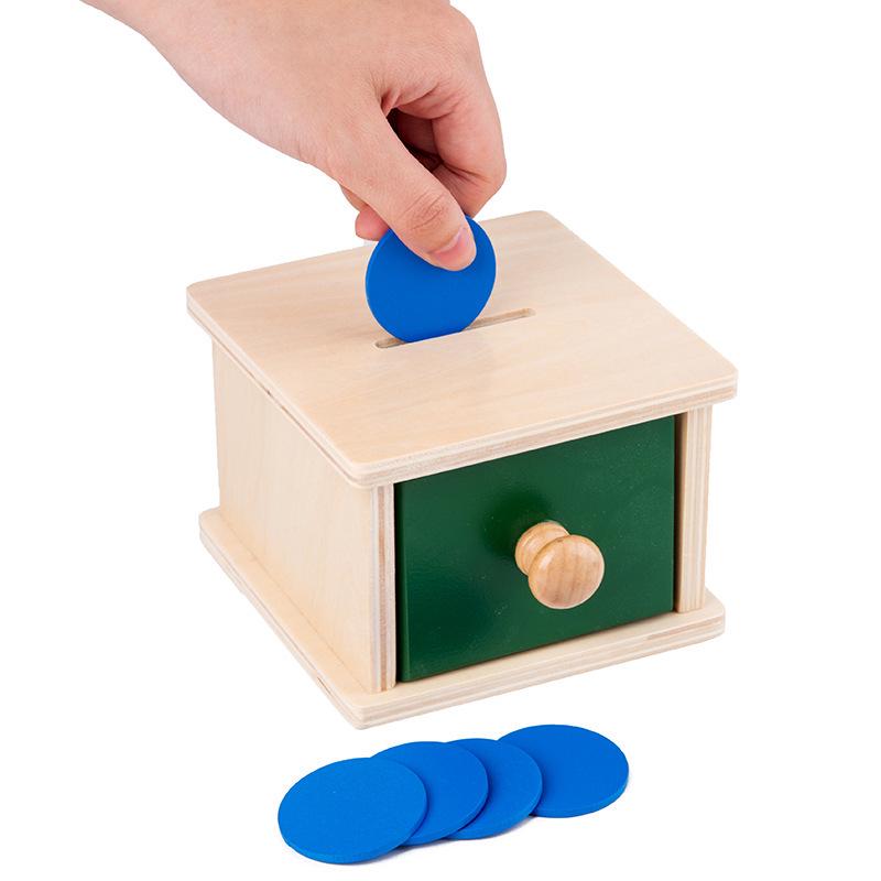 Montessori Wooden Coin Box Textile Drum Educational Toy for Ages 1-3