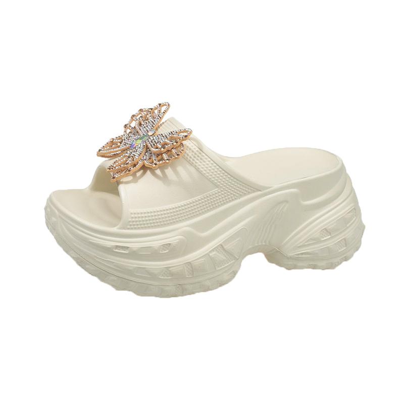 

Fashion Lightweight EVA Slippers Women s Round Head Open Toe Sequin Butterfly Soft Soled Non-slip Wear-resistant High Heels 40 хаки