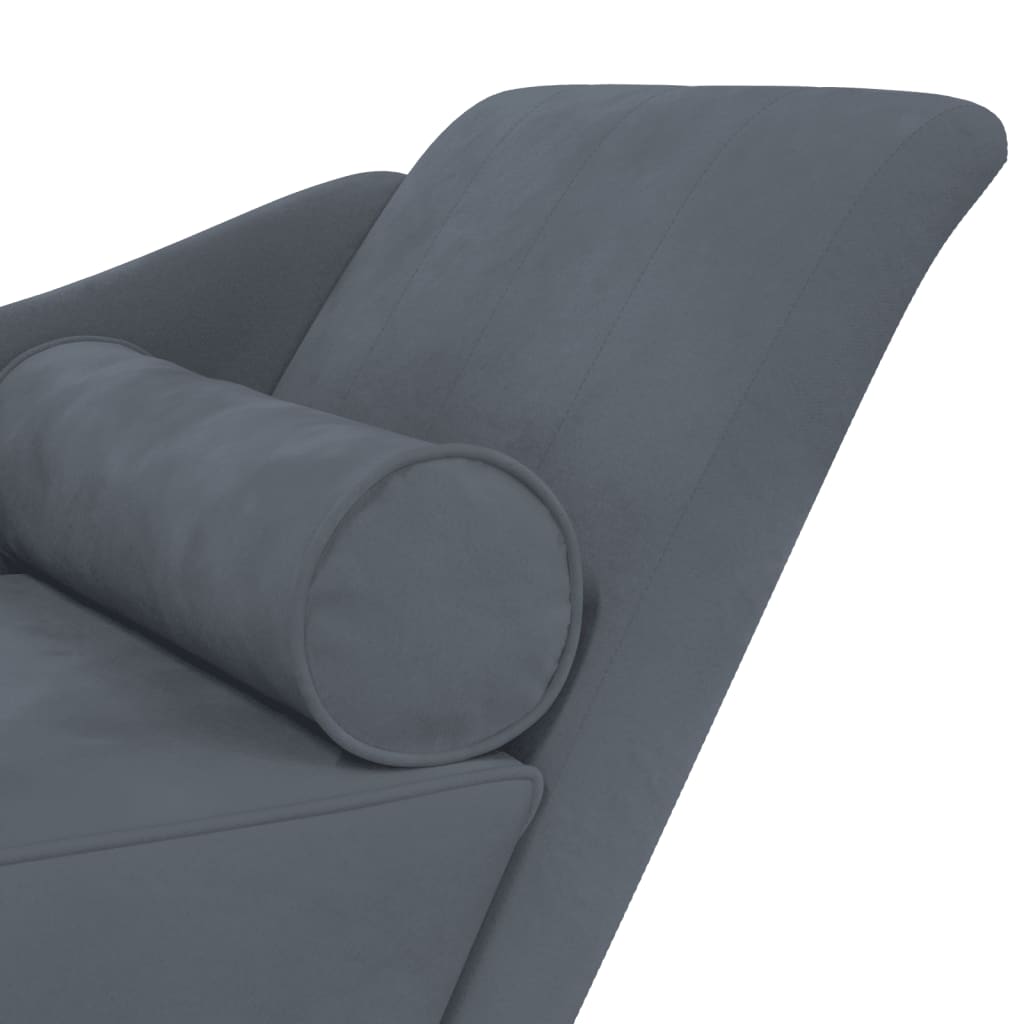 Velvet Chaise Longue with Cushion Dark Gray