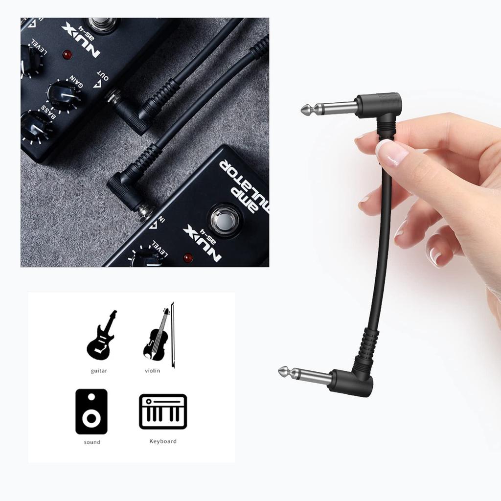 YFFSFDC 15cm Guitar Patch Cables for Guitar with Black Effects, Noise-Reducing, L-L Plugs, (3 Cables)