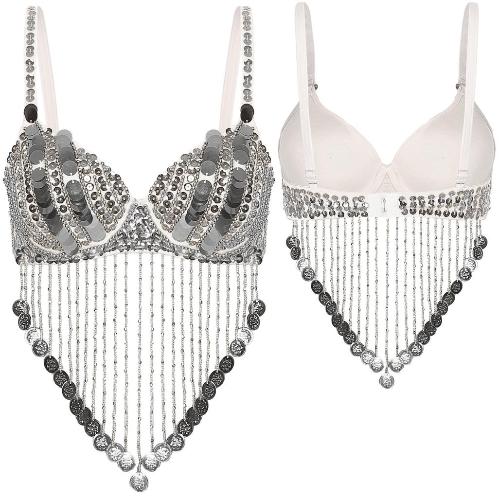 Γυναικείες παγιέτες με φούντες με χάντρες με συρματόσχοινο σουτιέν Rave χορό κοιλιάς Crop tops