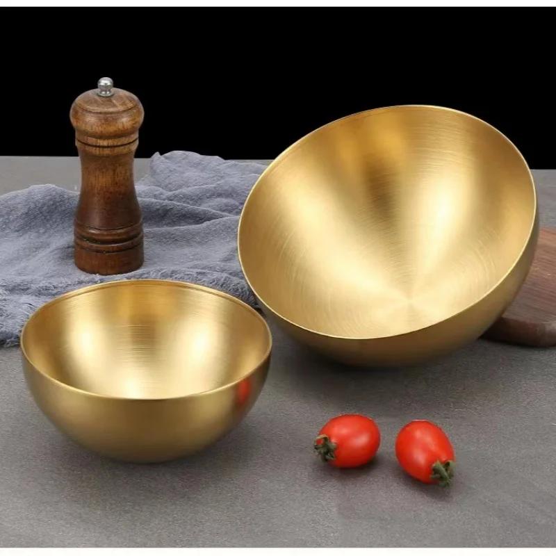 1PC Stainless Steel Mixing Bowl for Salad Soup Noodle Ramen Fruit Food Prep Kitchen Tableware Durable Multipurpose Gold Design