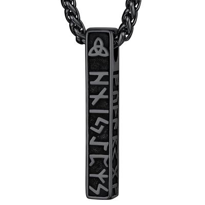 Stainless Steel Viking Rune Pattern Pendant Necklace with Celtic Knot Symbol