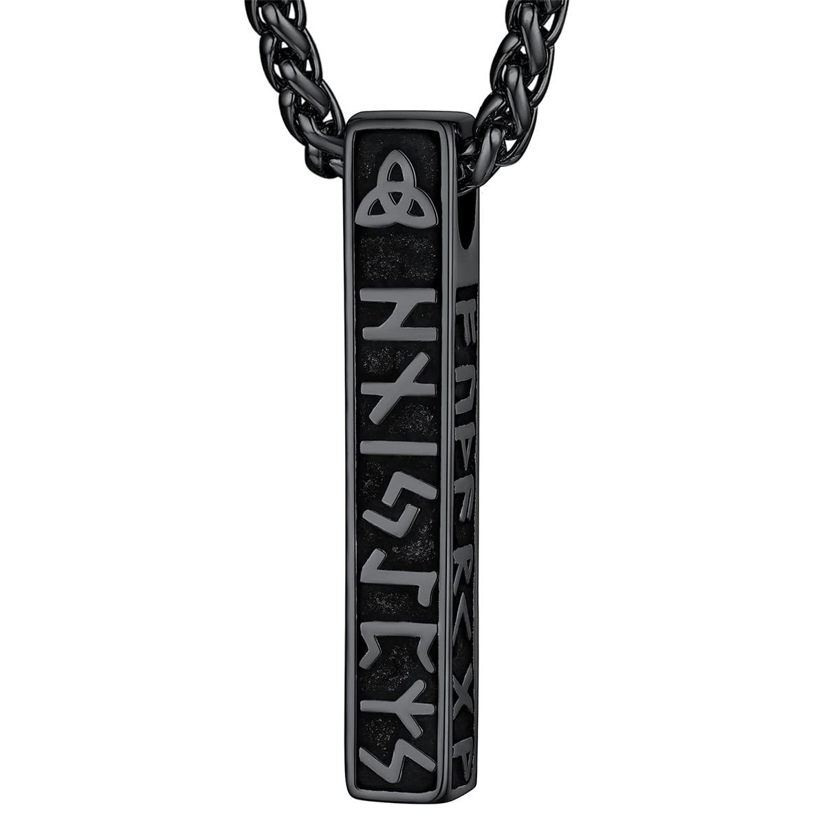 Viking Rune Pattern Pendant Necklace with Celtic Knot Symbols 60CM