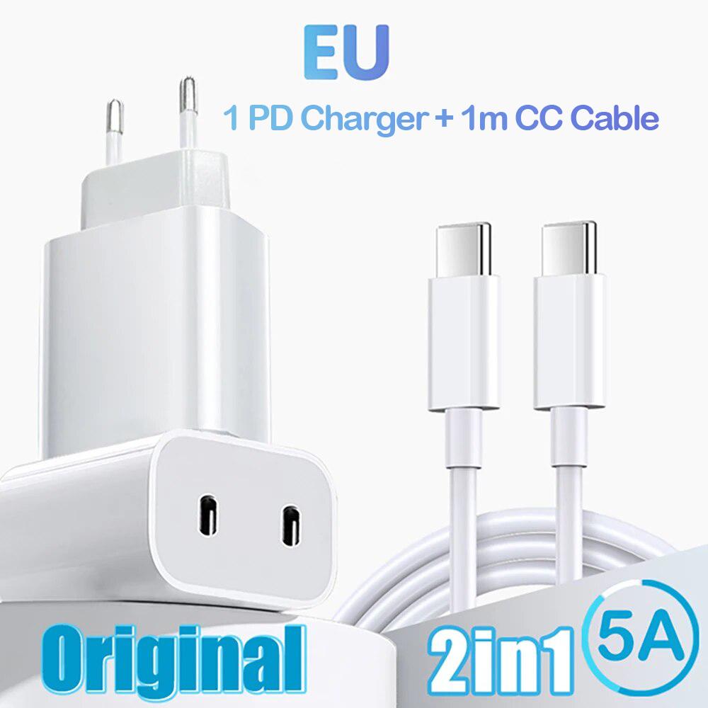 Двойное быстрое зарядное устройство PD USB Type C 40 Вт Адаптер питания с быстрой зарядкой для iPhone 16 15 14 13 iPad iPod Зарядное устройство USB C Кабель USB Type C