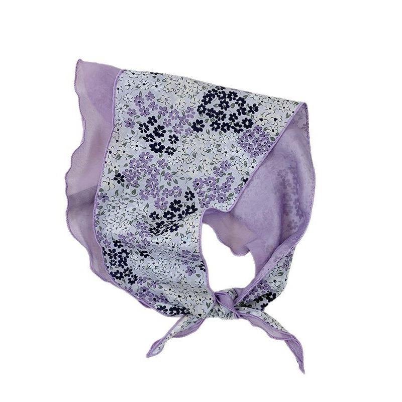 Headscarf Summer Women's Pastoral New Double-layer Breathable Floral Small Silk Scarf, Headband, Hair Tie, Streamer, Triangular Scarf, Waist Tie.