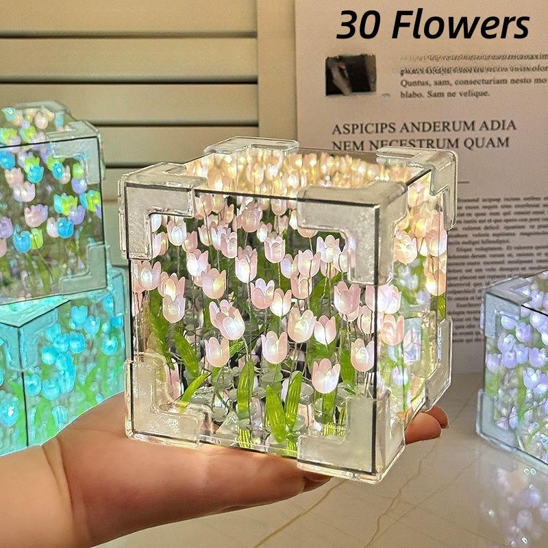 Lumină de noapte Marea Florilor de Lalele Lucrată Manual DIY Pachet Material Lampă Lalea Oglindă Tridimensională Decorațiune Creativă Ornament Ornament Cadou Cuplu Student