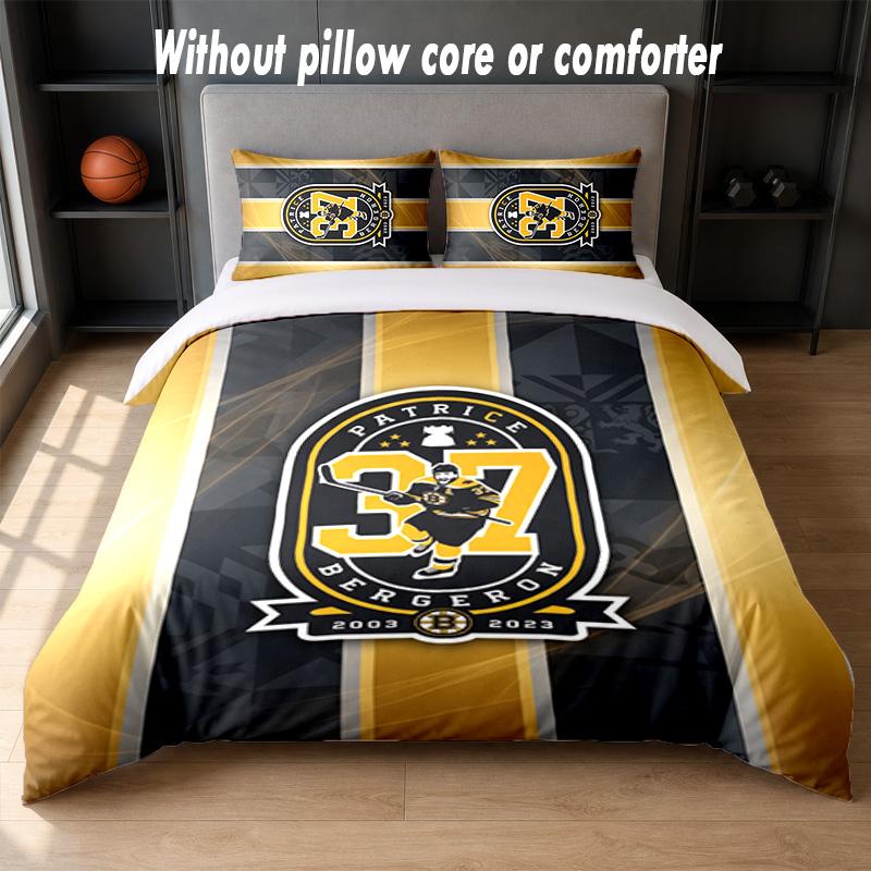 Set Biancheria da Letto Design Boston Bruins 1 Copripiumino + 2 Federe Morbido Traspirante Biancheria da Letto per la Casa