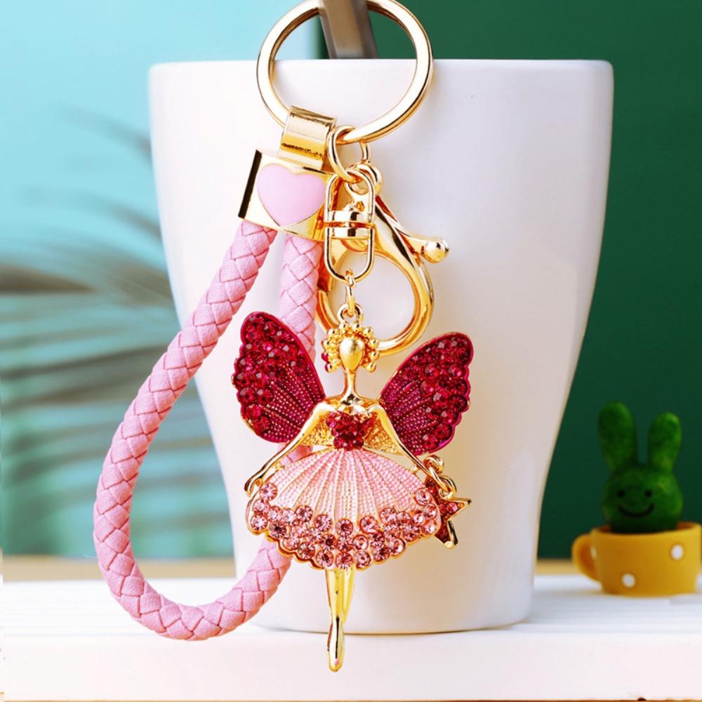 

Zircon Rhinestone Girl Pendant Metal Car Key Ring Luxury Ballet Girl Keychain Gifts Style B Yellow