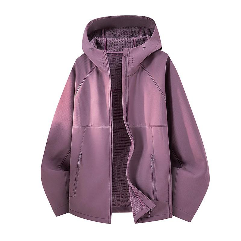 Mens Lightweight Outdoor Hooded Softshell Jacket Fall Casual Wear Solid Color Loose Fit Windproof
