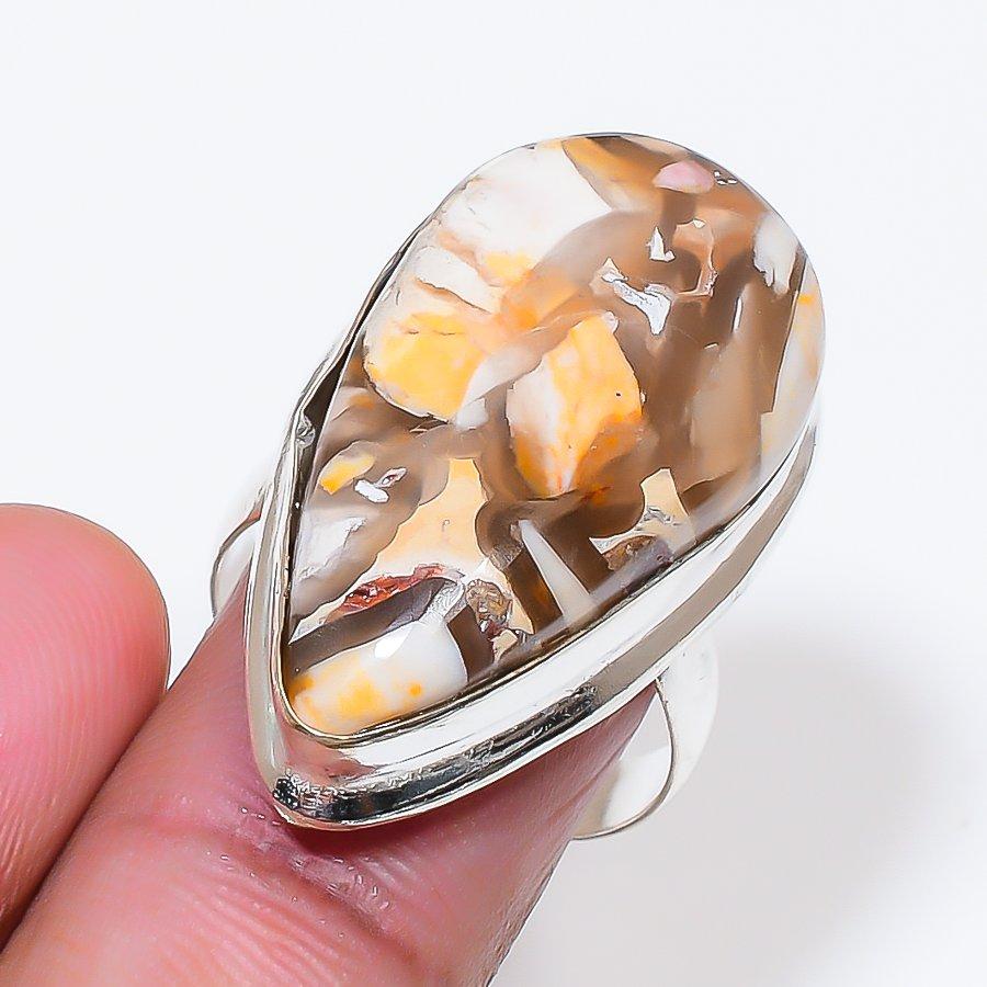 Natural Brecciated Mookaite 925 Sterling Silver Jewelry Ring Size 8 AR-18595