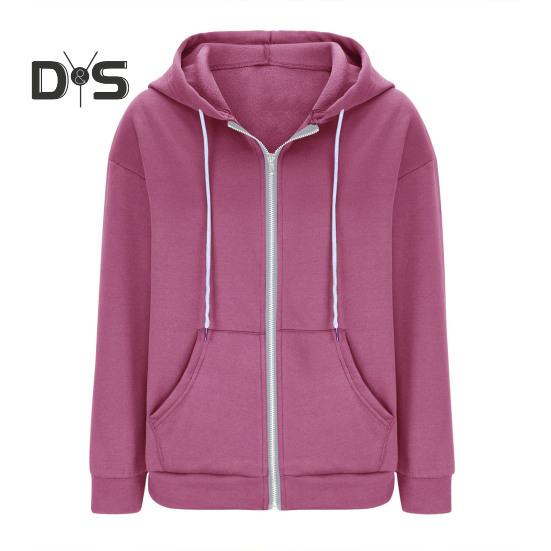 Autumn Spring Women Coat Hooded Drawstring Long Sleeves Pockets Zip-up Elastic Cuff Hem Loose Sport Hoodie Casual Daily Wear Jacket