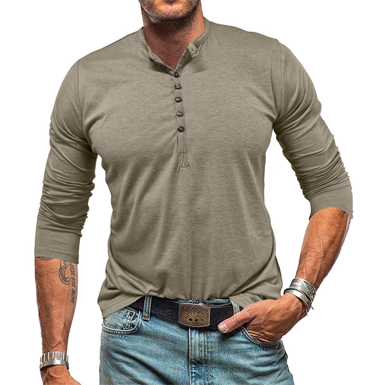 

Мужской Мужской Топ с воротником с длинным рукавом и базовый слой L хаки