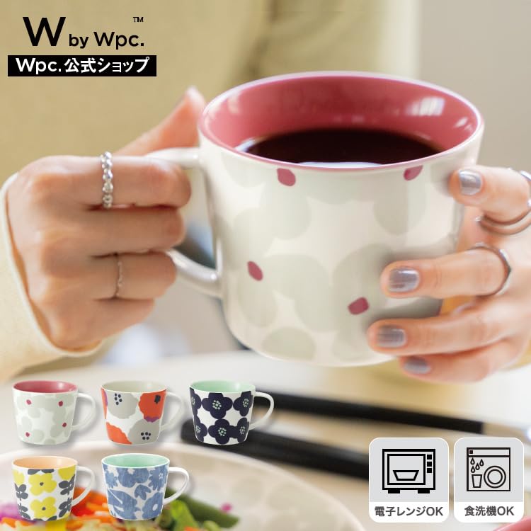 Wpc. Vzory Kukka Hrníček Off [Velká Velikost] Velký Objem 400ml Dámský Hrníček Hrníček na Polévku Vhodný do Mikrovlnné Trouby a Myčky Nádobí Severský Květinový Potisk Kuchyň